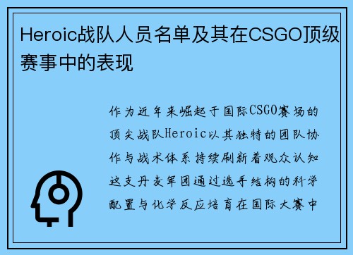 Heroic战队人员名单及其在CSGO顶级赛事中的表现