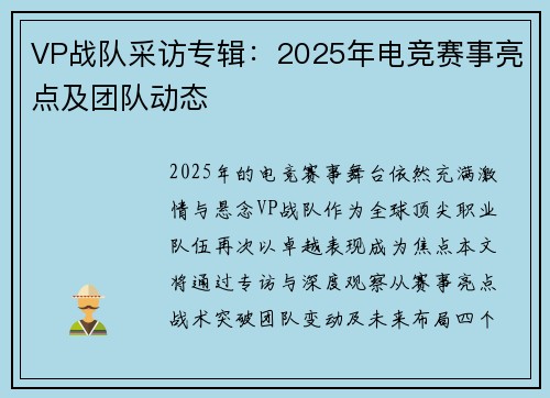 VP战队采访专辑：2025年电竞赛事亮点及团队动态